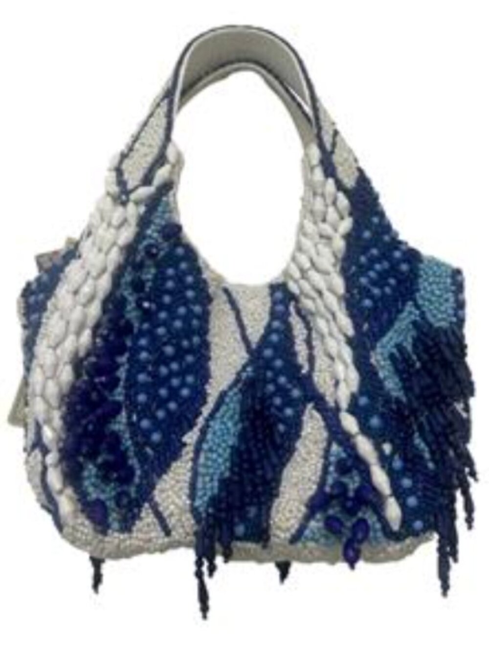New Release Made in India Blue White Fringe Abstract Beaded Bag Viral Tik Tok